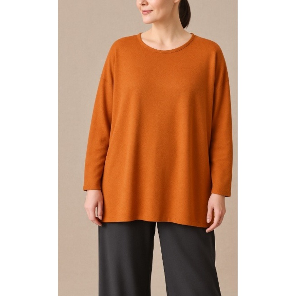 Eskandar Rolled Hem Crewneck Sweater Orange Long Sleeve Relaxed Fit Knitwear
